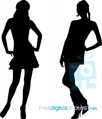 Silhouettes Of Fashion Women Stock Image