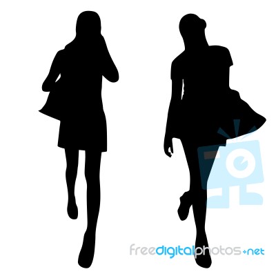 Silhouettes Of Fashion Women Stock Image