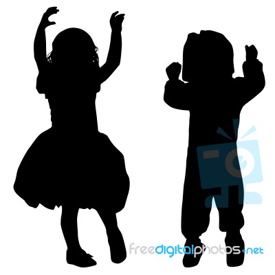 Silhouettes Of Kids Stock Image