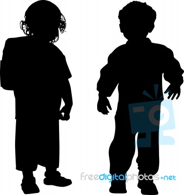 Silhouettes Of Kids Stock Image