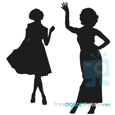 Silhouettes Of Retro Women Stock Image