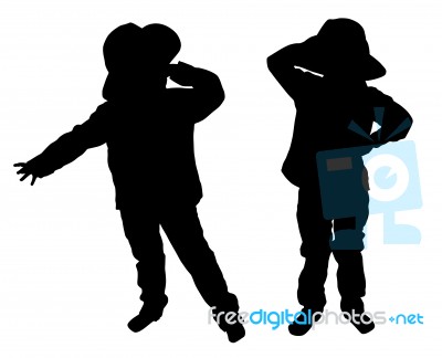 Silhouettes Of Two Little Boys Stock Photo