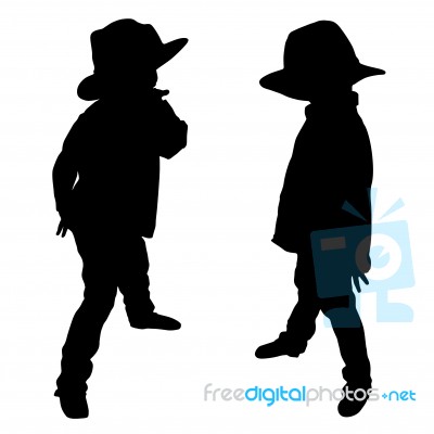 Silhouettes Of Two Little Boys Stock Photo