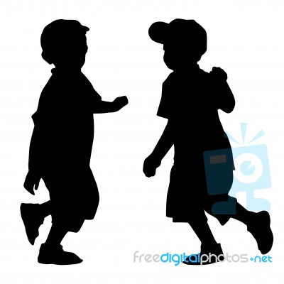 Silhouettes Of Two Little Boys Stock Photo