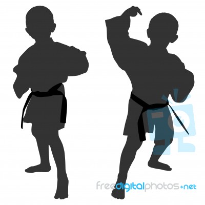 Silhouettes Of Two Little Boys Stock Photo