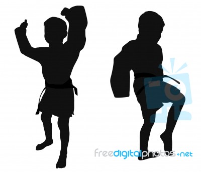 Silhouettes Of Two Little Boys Stock Photo