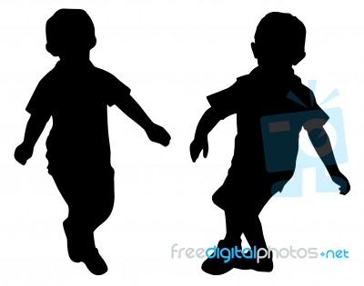 Silhouettes Of Two Little Boys Stock Photo