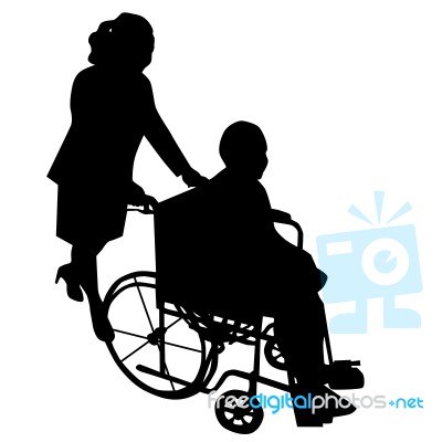 Silhouettes Of Woman In Wheelchair Stock Image