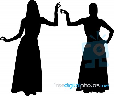 Silhouettes Of Women Dancing Belly Stock Image