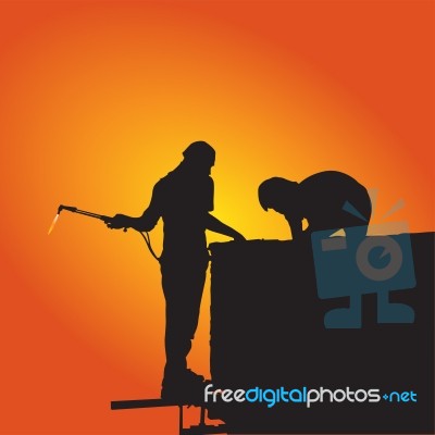 Silhouettes Of Worker Welder Stock Image