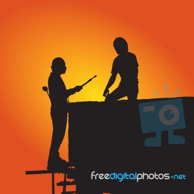 Silhouettes Of Worker Welder Stock Image