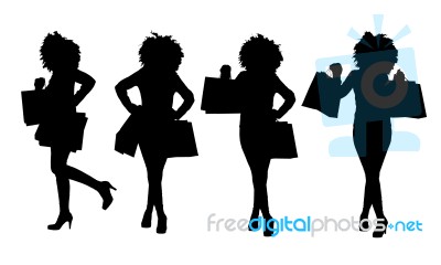 Sillouette Girl With Shopping Bags Stock Photo