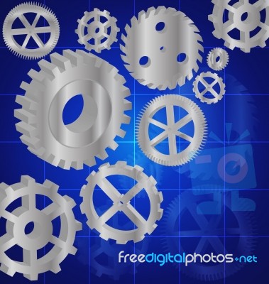 Silver Gears 3d On The Blue Background Stock Image