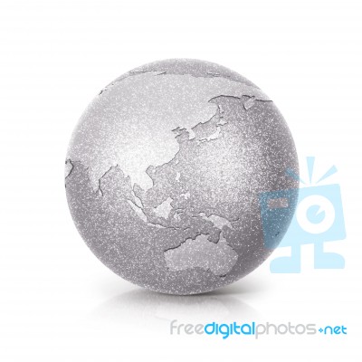 Silver Glitter Globe 3d Illustration Asia & Australia Map Stock Photo