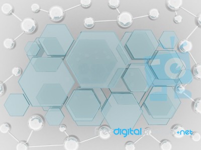 Silver Molecule And Hexagon Glass Science Background Stock Image