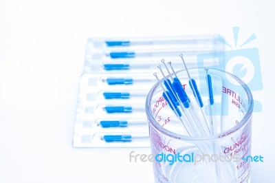 Silver Needle Acupuncture In Medicine Cup Stock Photo