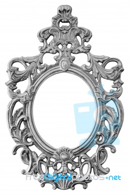 Silver Ornate Oval Frame Stock Photo