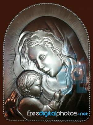 Silver Picture In A Religious Theme Stock Photo