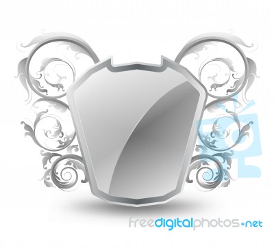 Silver Shield With Floral Pattern Stock Image