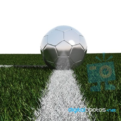 Silver Soccer Ball In Grass Stock Image