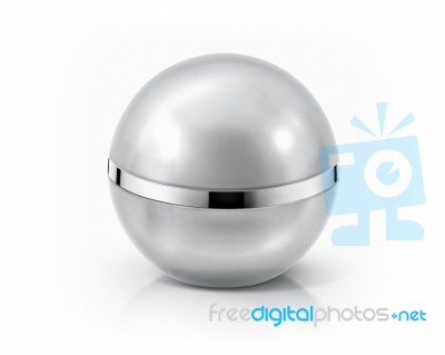 Silver Sphere Cosmetic Jar On White Background Stock Photo