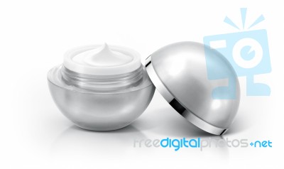 Silver Sphere Cosmetic Jar On White Background Stock Photo