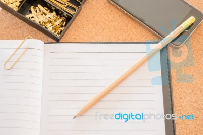 Simple Office Desk With Necessary Tool Stock Photo