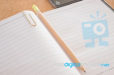 Simple Office Desk With Necessary Tool Stock Photo