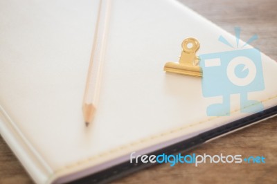 Simple Office Desk With Necessary Tool Stock Photo