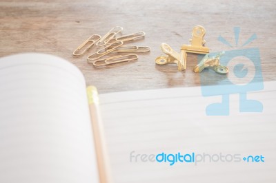 Simple Office Desk With Necessary Tool Stock Photo