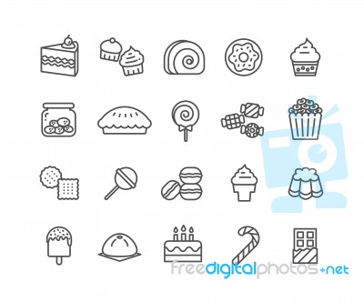 Simple Set Of Dessert  Thin Line Icons Stock Image