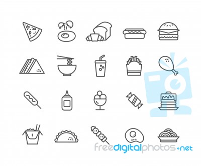 Simple Set Of Fast Food  Thin Line Icons Stock Image