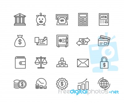 Simple Set Of Money And Bank  Thin Line Icons Stock Image