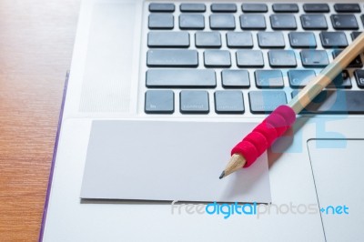 Simply Freelance Work Table With Laptop Stock Photo