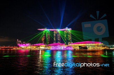 Singapore - Aug 8 ,2017 : Laser Show At Night In Singapore Stock Photo