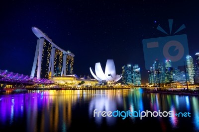 Singapore Cityscape At Night Stock Photo