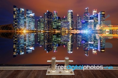 Singapore Cityscape At Night Stock Photo