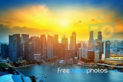 Singapore Cityscape At Sunset Stock Photo