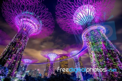 Singapore - Feb 11 , 2017 : Singapore Cityscape At Night In Singapore Stock Photo