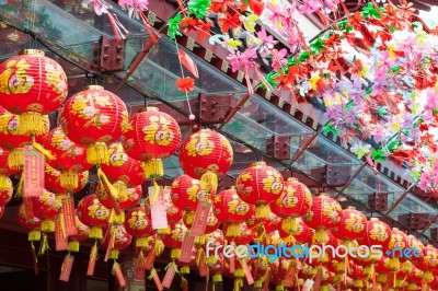 Singapore - February 3 : Chinese Lanterns Outside A Building In Stock Photo