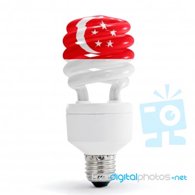 Singapore Flag On Eco Lamp Stock Photo