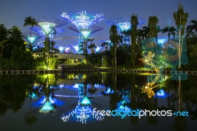 Singapore Garden By The Bay On Twilight Sky Stock Photo