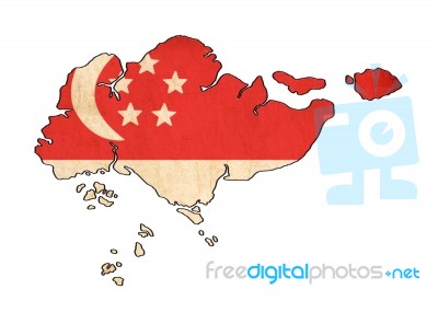 Singapore Map On Singapore Flag Drawing ,grunge And Retro Flag S… Stock Image