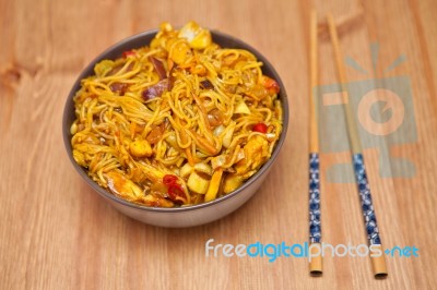 Singapore Noodles Stock Photo