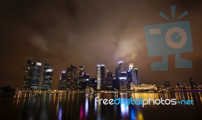 Singapore Skyline At Night Stock Photo