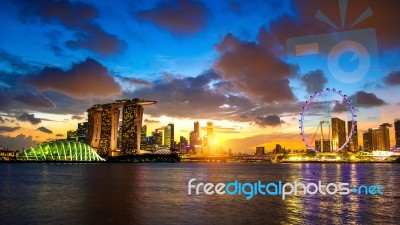 Singapore Skyline At Night Stock Photo