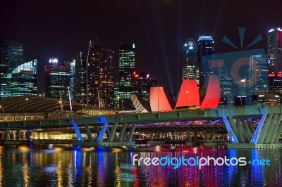 Singapore Skyline Illuminated At Night Stock Photo