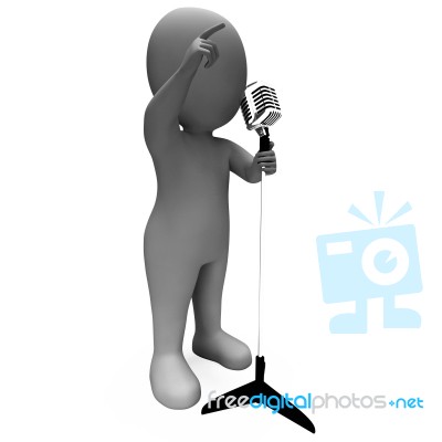 Singer Character Shows Music Microphone Karaoke Concert Stock Image