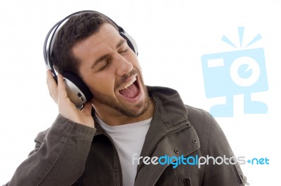 Singer Listening Music Stock Photo