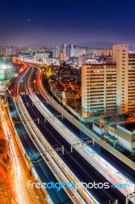 Singil District, Seoul, South Korea Skyline At Night Stock Photo